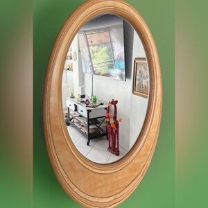 •	vintage mirror Artist-Signed W. Schwab Hardwood Sculptural– rare– 22” x 14”